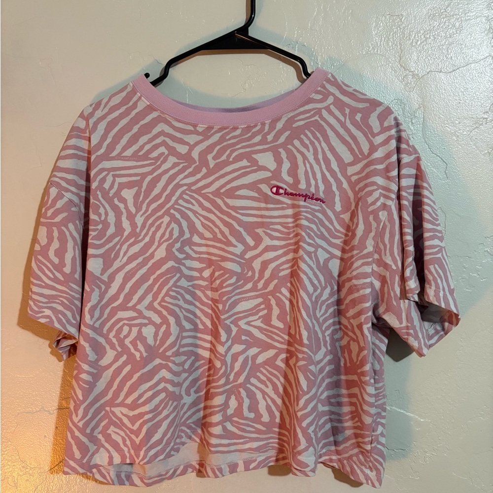 Champion Pink Zebra-Print Crop Tee